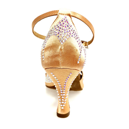 Scarpa da ballo donna DADA Diamond QB in raso carne con cinturino incrociato alla caviglia, Swarovski e tacco a rocchetto.