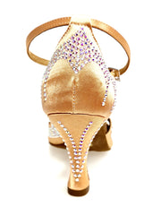 Carica immagine nella Galleria, DADA Diamond QB (L52) - Scarpa da Ballo da Donna in Raso Carne Cinturino incrociato alla caviglia Con Swarovski  Boreali Tacco a Rocchetto
