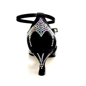DADA Diamond QB (L52) - Scarpa da Ballo da Donna in Raso Nero Cinturino incrociato alla caviglia Con Swarovski  Boreali Tacco a Basso a Rocchetto