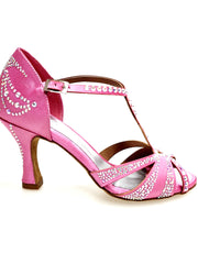 Carica immagine nella Galleria, CAMILA Superb (accollata) L13 - Scarpa da Ballo in Raso Seta Rosa Fuxia con Swarovski Boreali e Tacco a Rocchetto
