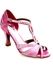 Carica immagine nella Galleria, CAMILA Superb (accollata) L13 - Scarpa da Ballo in Raso Seta Rosa Fuxia con Swarovski Boreali e Tacco a Rocchetto
