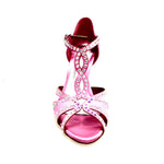 Carica immagine nella Galleria, CAMILA Superb (accollata) L13 - Scarpa da Ballo in Raso Seta Rosa Fuxia con Swarovski Boreali e Tacco a Stiletto Squadrato Sottile  Laminato Argento
