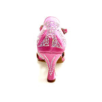 Carica immagine nella Galleria, CAMILA Superb (accollata) L13 - Scarpa da Ballo in Raso Seta Rosa Fuxia con Swarovski Boreali e Tacco a Rocchetto
