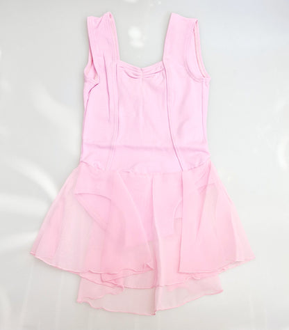 Body danza classica senza maniche per bambina in cotone elastico, con gonnellino in chiffon e fodera microfibra, marca Wish Dance Shop