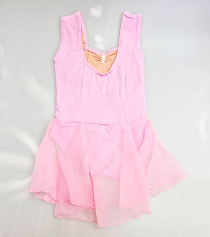 Body danza classica senza maniche per bambina, in cotone elastico con gonna in chiffon, marca Wish Dance Shop.