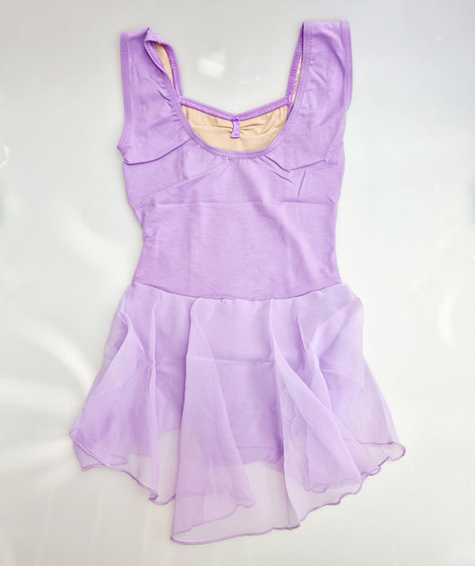 ANILDA (N/A) - Body Danza Classica Spallina Smanicata da Bambina in Cotone Bielastico con Elastamero foderato sul Petto in Microfibra Anrisudore con Applicazione cucita di Gonnellino in velo di Chiffon