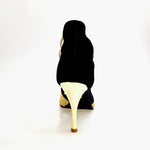 Load image into Gallery viewer, DORA (460PW)  Sandalo da Donna in Camoscio Nero Elastici Oro con Livrea in borchiette Oro e tacco a spillo laminato Oro
