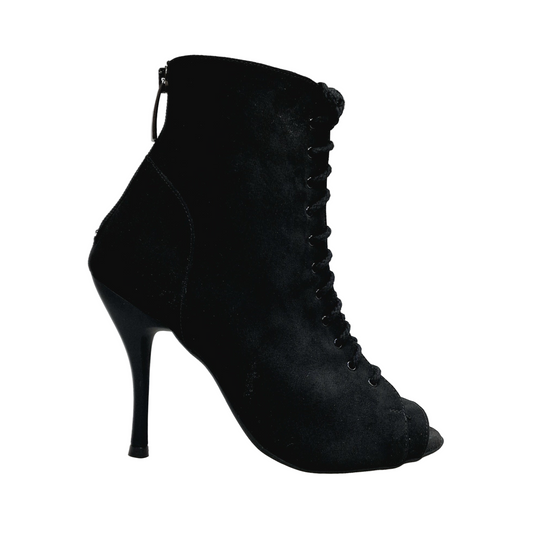 Stivale medio Wish Dance Shop ALEXIS Black in camoscio nero con zip, tacco a spillo in alluminio verniciato effetto gommato nero