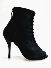 Carica immagine nella Galleria, ALEXIS Black (Art. 132) - Mezzo Stivaletto con Zip in Camoscio Nero Tacco a Spillo in Alluminio  Verniciato effetto gommato Nero
