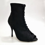 Carica immagine nella Galleria, ALEXIS Black (Art. 132) - Mezzo Stivaletto con Zip in Camoscio Nero Tacco a Spillo in Alluminio  Verniciato effetto gommato Nero
