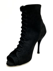 Carica immagine nella Galleria, ALEXIS Black (Art. 132) - Mezzo Stivaletto con Zip in Camoscio Nero Tacco a Spillo in Alluminio  Verniciato effetto gommato Nero
