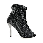 Load image into Gallery viewer, ALEXIS Silver Black (Art. 132) - Mezzo Stivaletto con Zip in Sunseet Canna di Fucile Tacco a Spillo in Alluminio Laminato Grigio canna di fucile
