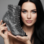 Load image into Gallery viewer, ALEXIS Silver Black (Art. 132) - Mezzo Stivaletto con Zip in Sunseet Canna di Fucile Tacco a Spillo in Alluminio Laminato Grigio canna di fucile
