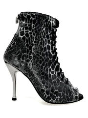 Carica immagine nella Galleria, ALEXIS Silver Black (Art. 132) - Mezzo Stivaletto con Zip in Sunseet Canna di Fucile Tacco a Spillo in Alluminio Laminato Grigio canna di fucile
