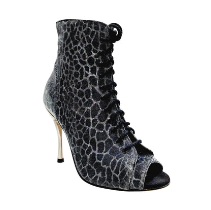 Stivaletto Wish Dance Shop ALEXIS Silver Black con zip, tacco a spillo in alluminio laminato grigio canna di fucile.