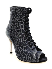 Carica immagine nella Galleria, ALEXIS Silver Black (Art. 132) - Mezzo Stivaletto con Zip in Sunseet Canna di Fucile Tacco a Spillo in Alluminio Laminato Grigio canna di fucile
