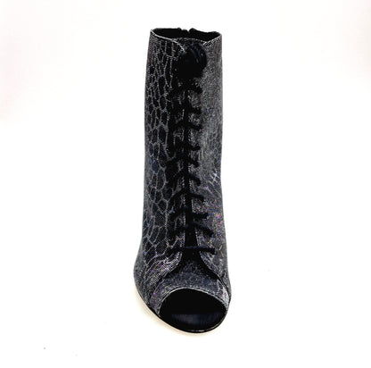 Stivaletto Wish Dance Shop Alexis Silver Black con zip, tacco a spillo in alluminio laminato grigio canna di fucile.