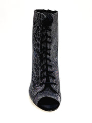 Carica immagine nella Galleria, ALEXIS Silver Black (Art. 132) - Mezzo Stivaletto con Zip in Sunseet Canna di Fucile Tacco a Spillo in Alluminio Laminato Grigio canna di fucile
