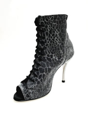 Carica immagine nella Galleria, ALEXIS Silver Black (Art. 132) - Mezzo Stivaletto con Zip in Sunseet Canna di Fucile Tacco a Spillo in Alluminio Laminato Grigio canna di fucile
