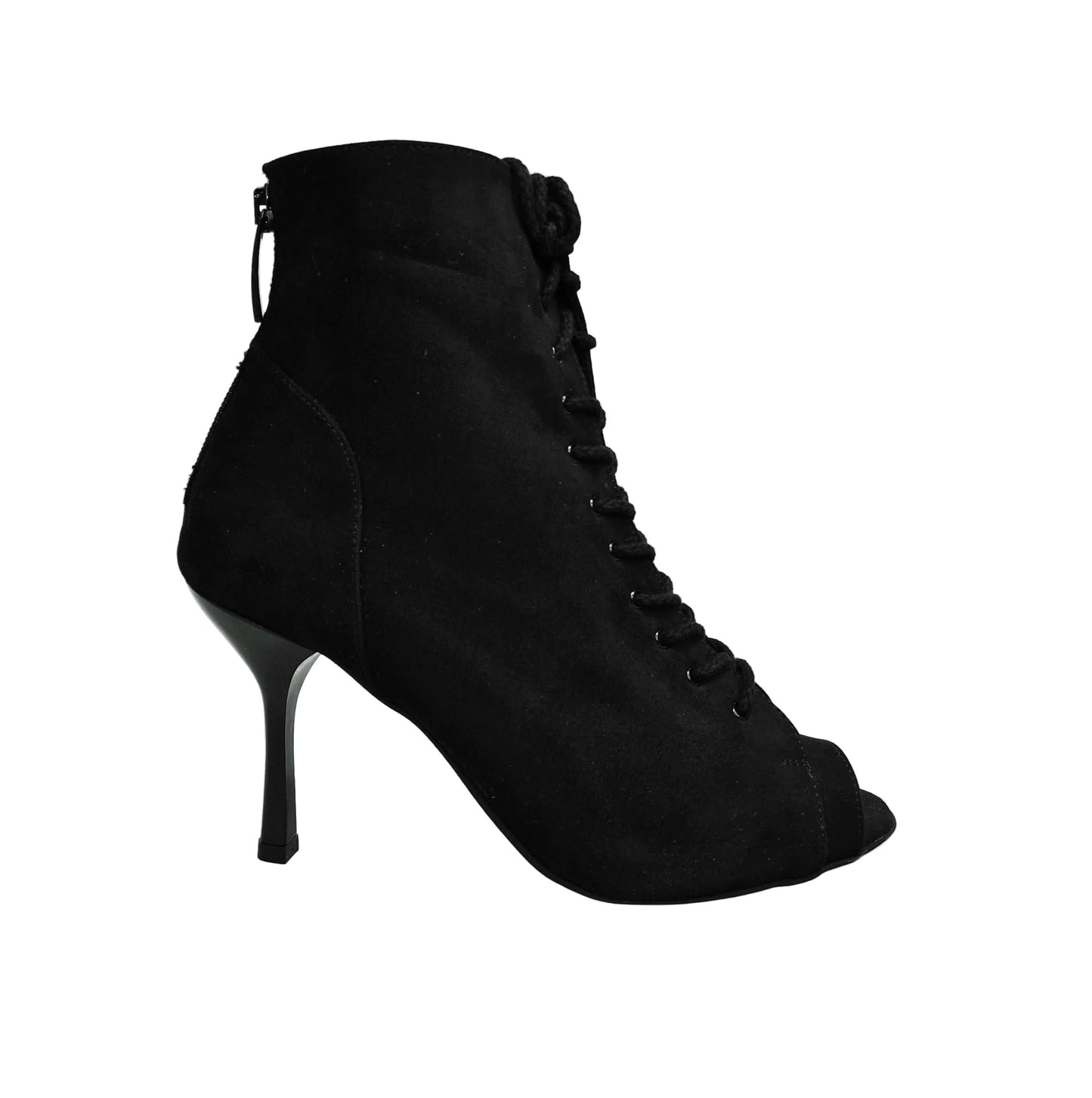Stivaletto nero Alexis Black Wish Dance Shop con zip in camoscio, tacco a stiletto squadrato in alluminio smaltato nero