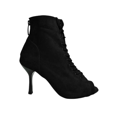 Stivaletto nero Alexis Black Wish Dance Shop con zip in camoscio, tacco a stiletto squadrato in alluminio smaltato nero