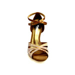 Load image into Gallery viewer, DELUXE MARIPOSA (L102 QB) - Scarpa da Ballo Donna in Raso Seta Bronzo Tan con Swarovski  Cinturino Incrociato alla Caviglia e Tacco a Spillo Laminato Oro Ramato
