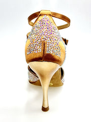 Load image into Gallery viewer, DELUXE MARIPOSA (L102 QB) - Scarpa da Ballo Donna in Raso Seta Bronzo Tan con Swarovski  Cinturino Incrociato alla Caviglia e Tacco a Spillo Laminato Oro Ramato
