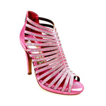 Carica immagine nella Galleria, ELSY Plus (LP7) - Sandalo a Tronchetto Da Donna in Raso Seta Fuxsia Con Swarovski Boreali con Plateau Flex e Tacco Alto a Spillo Largo
