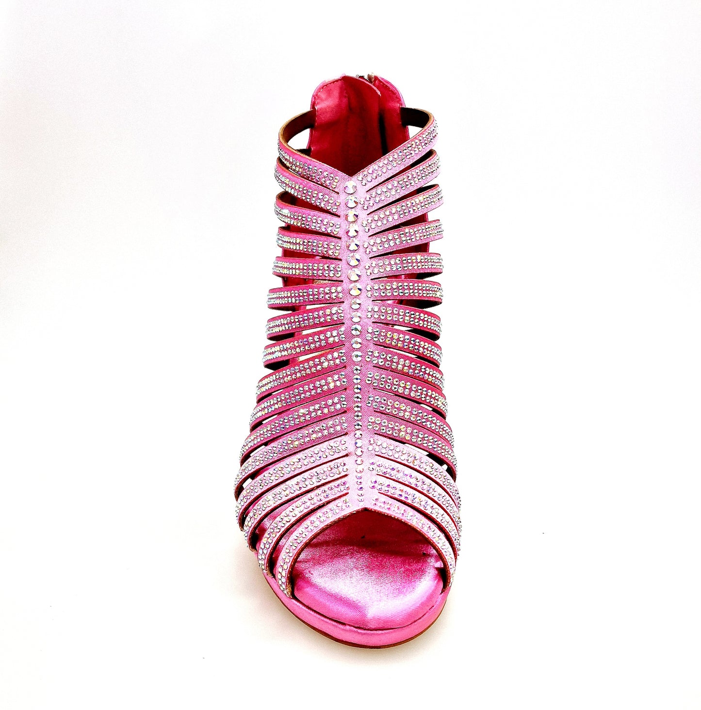 Sandalo a tronchetto donna Wish Dance Shop ELSY Plus in raso seta fuxsia con Swarovski, plateau e tacco alto a spillo largo