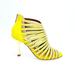 Load image into Gallery viewer, ELSY Plus (L7) - Sandalo a Tronchetto Da Donna in Morbido Camoscio Giallo Con Swarovski Boreali e Tacco a Stiletto Squadrato Sottile Laminato Oro
