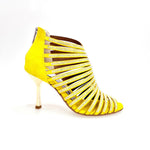 Load image into Gallery viewer, ELSY Plus (L7) - Sandalo a Tronchetto Da Donna in Morbido Camoscio Giallo Con Swarovski Boreali e Tacco a Stiletto Squadrato Sottile Laminato Oro
