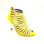 Load image into Gallery viewer, ELSY Plus (L7) - Sandalo a Tronchetto Da Donna in Morbido Camoscio Giallo Con Swarovski Boreali e Tacco a Stiletto Squadrato Sottile Laminato Oro
