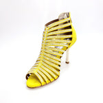 Load image into Gallery viewer, ELSY Plus (L7) - Sandalo a Tronchetto Da Donna in Morbido Camoscio Giallo Con Swarovski Boreali e Tacco a Stiletto Squadrato Sottile Laminato Oro
