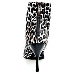 Carica immagine nella Galleria, ALEXIS Leyopa (Art. 132) - Mezzo Stivaletto con Zip in Raso seta Maculato Leopardo Bianco Tacco a Spillo in Alluminio Smaltato Nero
