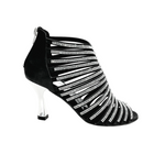 Carica immagine nella Galleria, ELSY Plus (L7) - Sandalo a Tronchetto Da Donna in Raso Seta Nero Con Swarovski Boreali e Tacco a Rocchetto Laminato Argento
