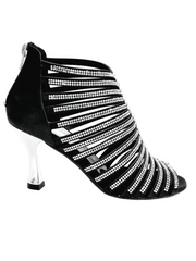 Carica immagine nella Galleria, ELSY Plus (L7) - Sandalo a Tronchetto Da Donna in Raso Seta Nero Con Swarovski Boreali e Tacco a Rocchetto Laminato Argento