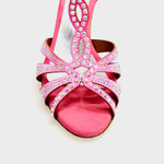 Carica immagine nella Galleria, ALESSIA Superb (L1) - Scarpa da Ballo in Raso Seta Rosa Fuxia con Swarovski Boreali e Tacco a Rocchetto
