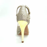 Carica immagine nella Galleria, Brenda Jadore (485 PLT) - Scarpa in Glitter Light Oro Platino Doppio Cinturino Caviglie e Collopiede con Tacco Alto a spillo largo Laminato Oro e Plateau
