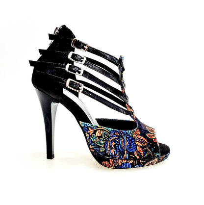 Scarpa donna Wish Dance Shop Lussuria in velluto nero e lurex con plateau, tacco a spillo largo smaltato nero, design elegante.