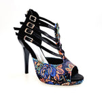 Carica immagine nella Galleria, Lussuria (779PLT) - Scarpa da donna in New Velvet e Lurex Nero con Plateau Confort Flex e Tacco a Spillo Largo Smaltato Nero
