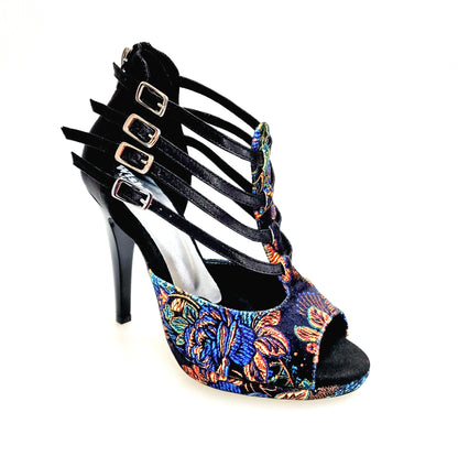 Scarpa da donna Wish Dance Shop Lussuria in velluto nero e lurex, con plateau, tacco a spillo largo e dettagli smaltati nero.