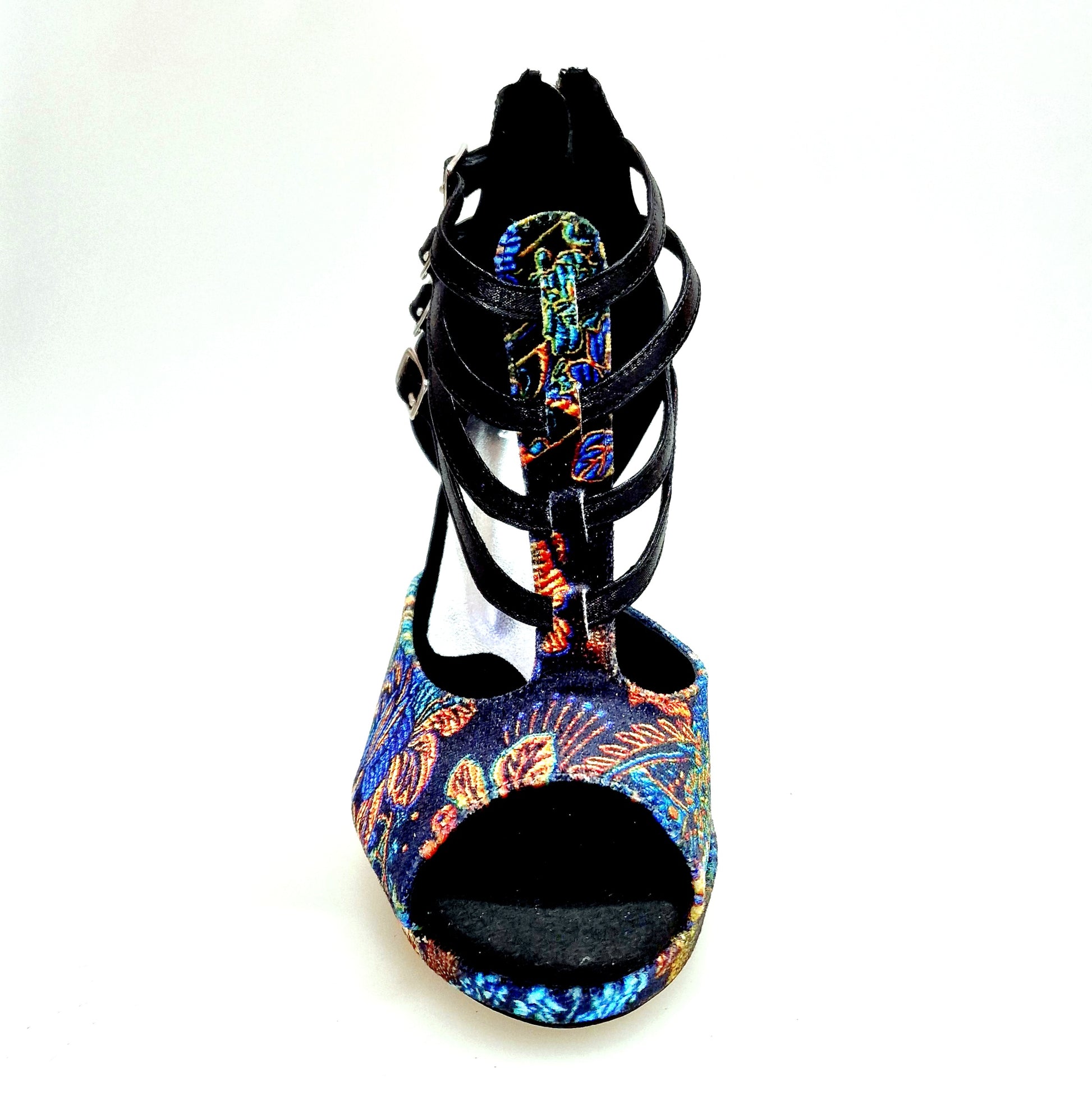Scarpa da donna Lussuria Wish Dance Shop in velluto nero e lurex con plateau, tacco a spillo largo e dettagli smaltati nero