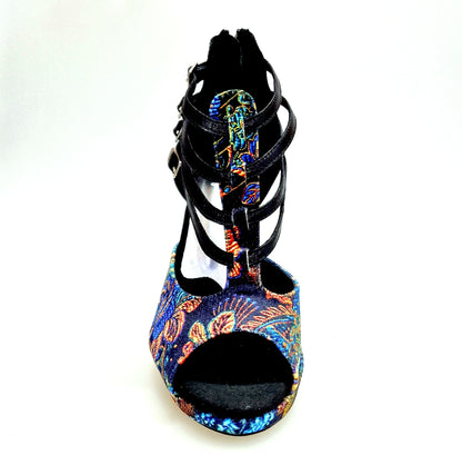 Scarpa da donna Lussuria Wish Dance Shop in velluto nero e lurex con plateau, tacco a spillo largo e dettagli smaltati nero
