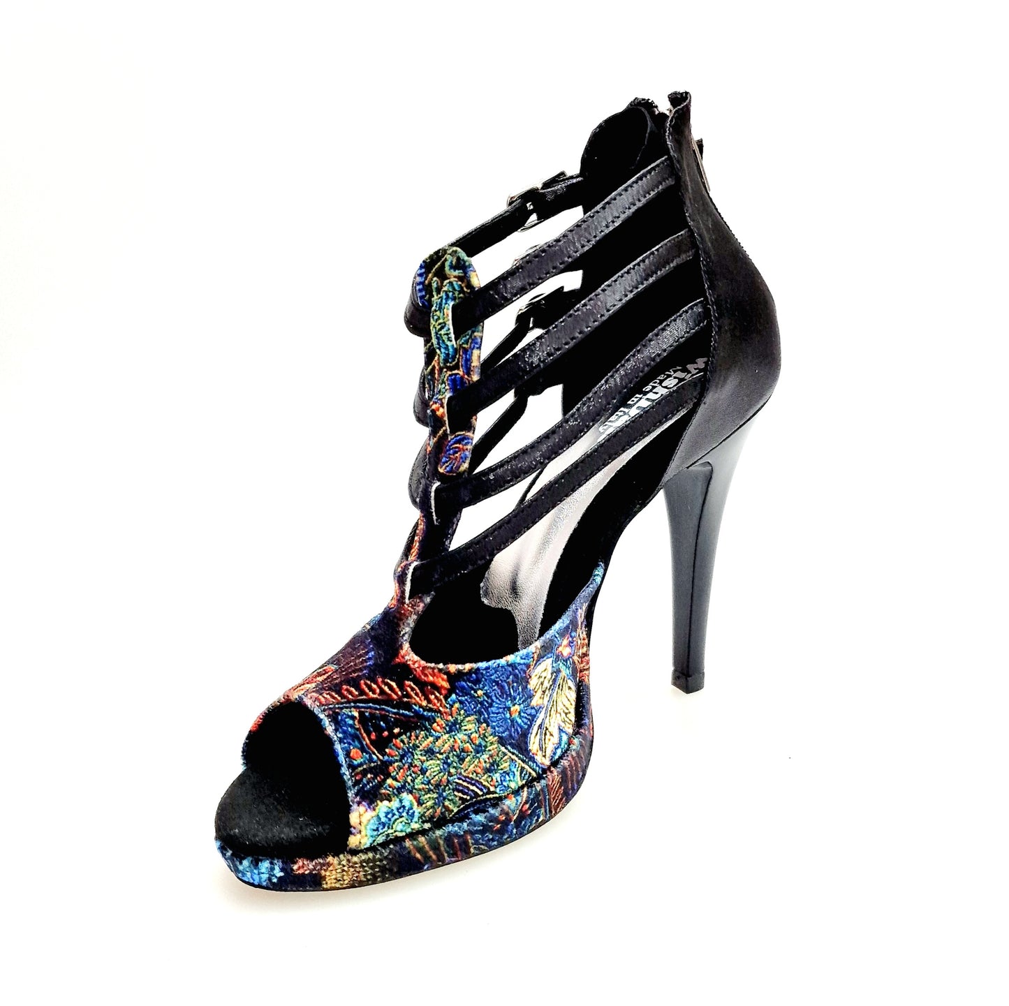Scarpa donna Wish Dance Shop Lussuria in velluto nero e lurex, con plateau, tacco a spillo largo e dettagli smaltati.