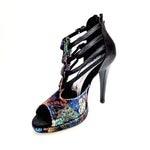 Carica immagine nella Galleria, Lussuria (779PLT) - Scarpa da donna in New Velvet e Lurex Nero con Plateau Confort Flex e Tacco a Spillo Largo Smaltato Nero
