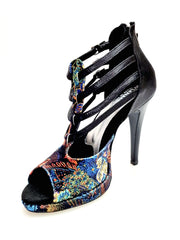 Carica immagine nella Galleria, Lussuria (779PLT) - Scarpa da donna in New Velvet e Lurex Nero con Plateau Confort Flex e Tacco a Spillo Largo Smaltato Nero
