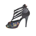 Carica immagine nella Galleria, Lussuria (779PLT) - Scarpa da donna in New Velvet e Lurex Nero con Plateau Confort Flex e Tacco a Spillo Largo Smaltato Nero
