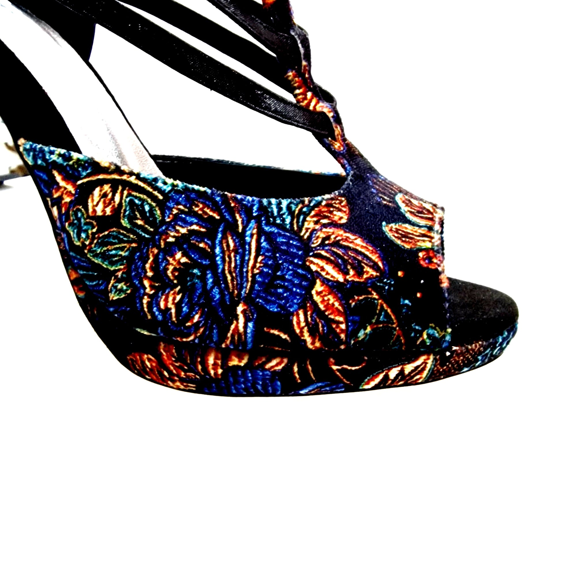 Scarpa donna Lussuria Wish Dance Shop in velluto nero e lurex con plateau, tacco a spillo largo smaltato nero, comfort Flex