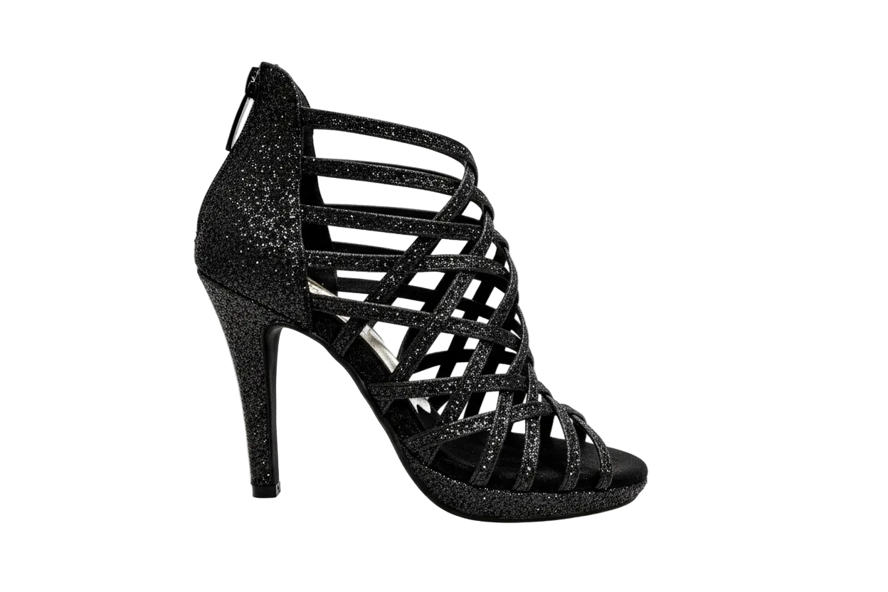 Scarpa da donna Wish Dance Shop Intrigo 780 in glitter nero con tacco a spillo largo e plateau, elegante e brillante