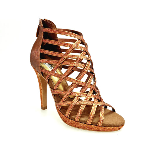 Scarpa da donna Intrigo 780PLT Wish Dance Shop in glitter bronzo, tacco alto a spillo largo e plateau rivestito in lurex bronzo.